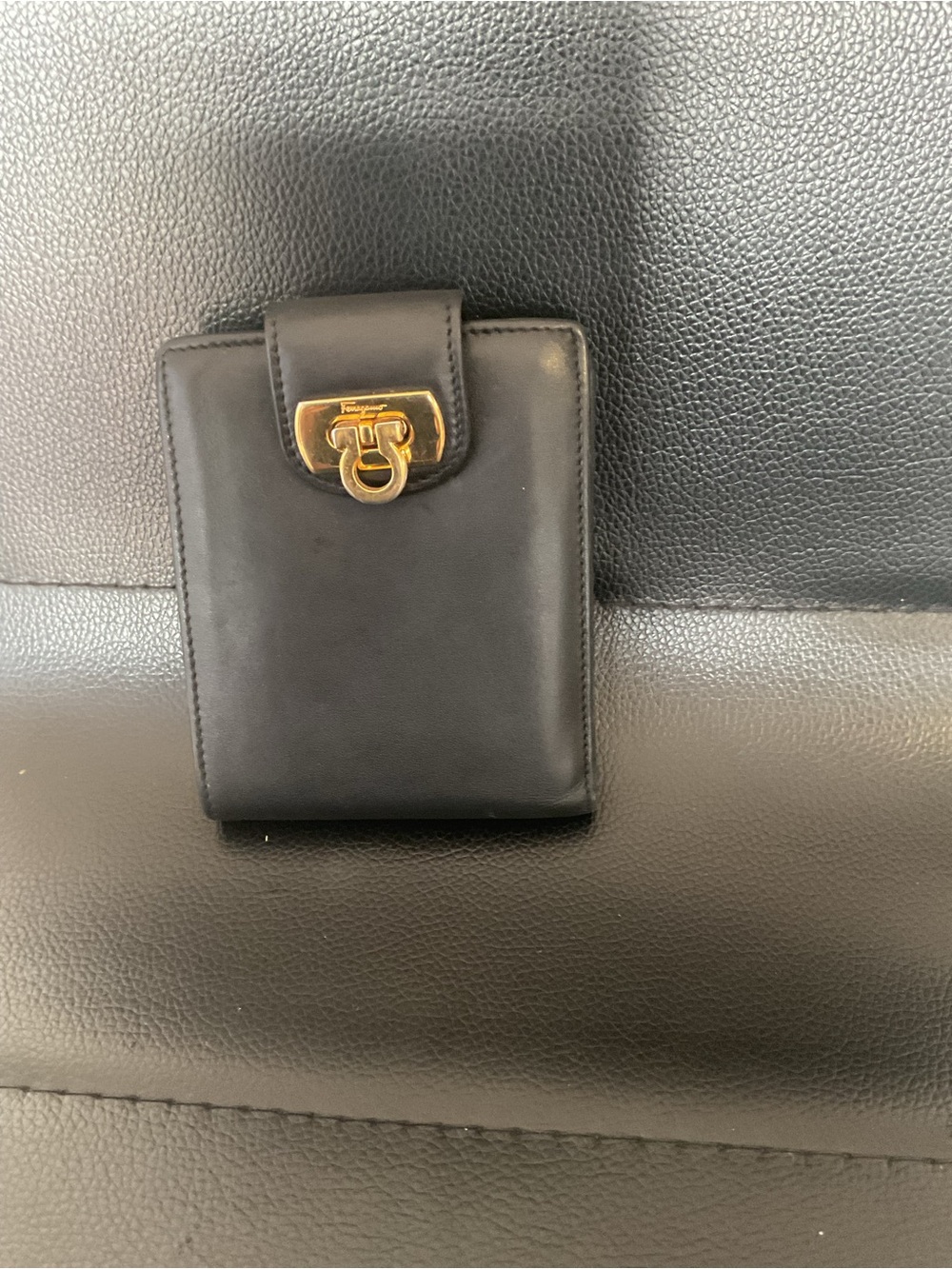 Salvatore Ferragamo Black Leather Wallet with Gold Hardware